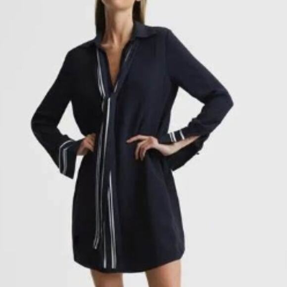 NWT Size 4 Reiss Navy and White Striped Mini Dress - Picture 9 of 10